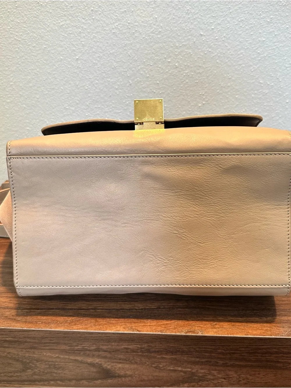 Ce!ine INSPIRED Trapeze-Style Leather Top-Handle Bag in Light Beige